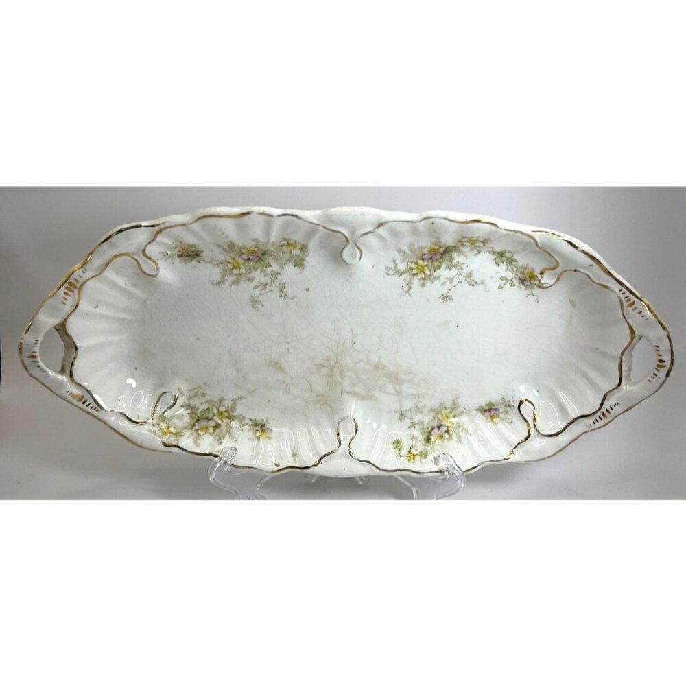 Vtg Lomoge Porcelain Tray With Handles Some Crazing No Chips